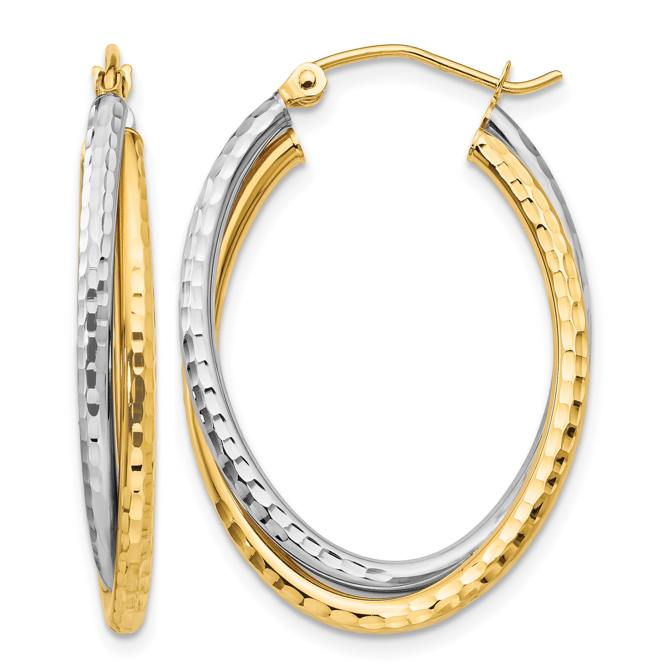 14k Two-tone Diamond-cut Polished Oval Hoop Earring (TF478)