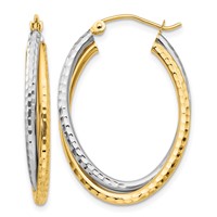 14K Two-tone Diamond-cut Polished Oval Hoop Earring view 1