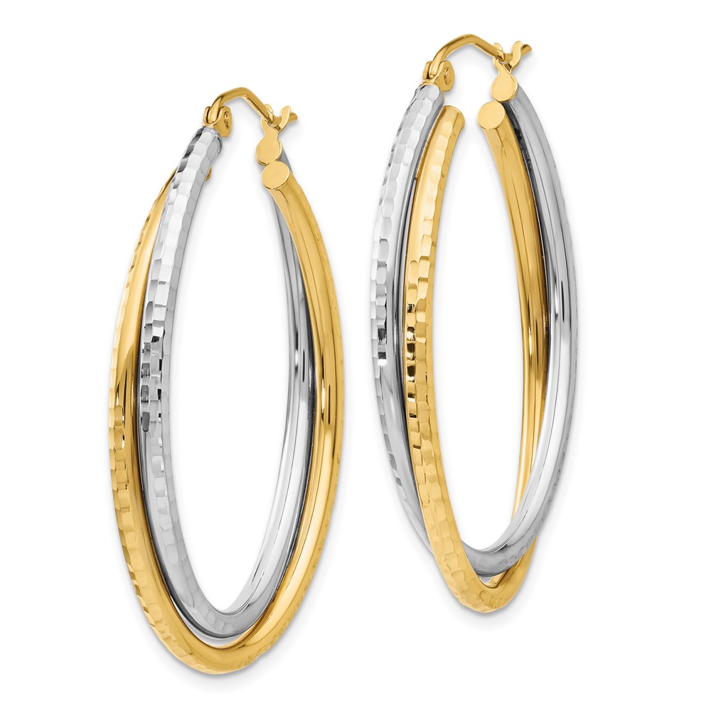 14k Two-tone Diamond-cut Polished Oval Hoop Earring (TF479)