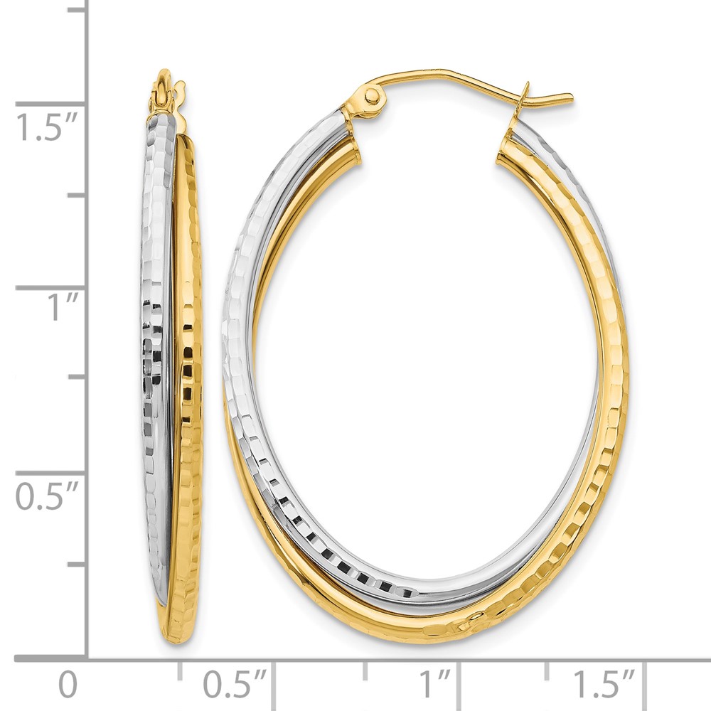 14k Two-tone Diamond-cut Polished Oval Hoop Earring (TF479)