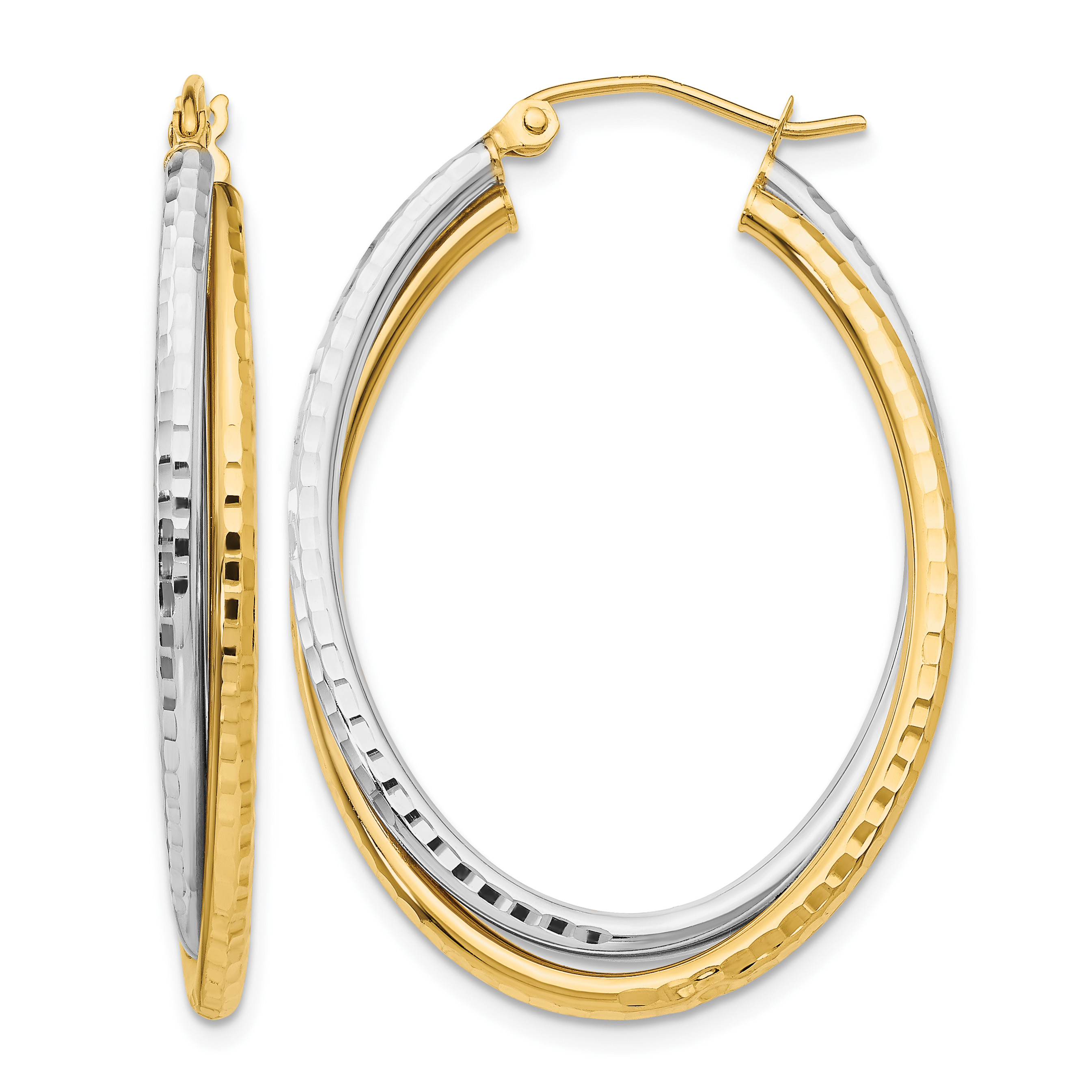 14k Two-tone Diamond-cut Polished Oval Hoop Earring (TF479)