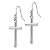14K White Gold Hollow Polished Cross Dangle French Hook Earrings view 2