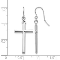 14K White Gold Hollow Polished Cross Dangle French Hook Earrings view 4