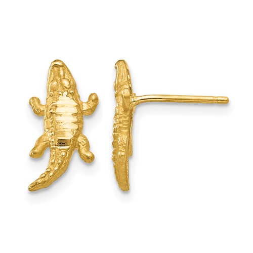 14K Yellow Gold Diamond-cut Alligator Earrings