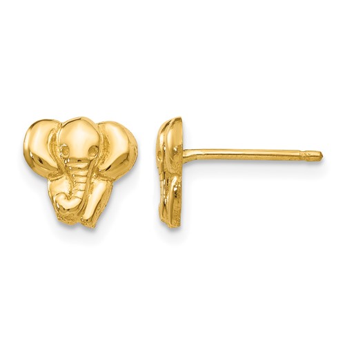14K Yellow Gold Elephant Earrings