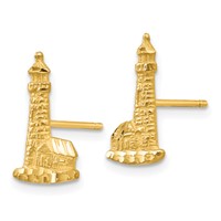 14K Yellow Gold Diamond-cut Lighthouse Post Earrings view 2