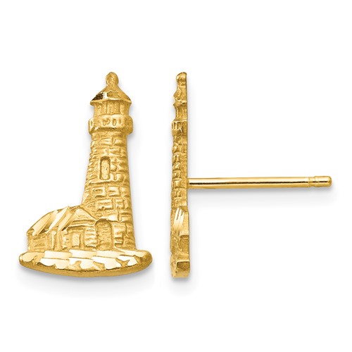 14K Yellow Gold Diamond-cut Lighthouse Post Earrings