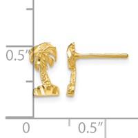 14K Yellow Gold Diamond-cut Palm Tree Post Earrings view 4