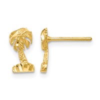 14K Yellow Gold Diamond-cut Palm Tree Post Earrings view 1