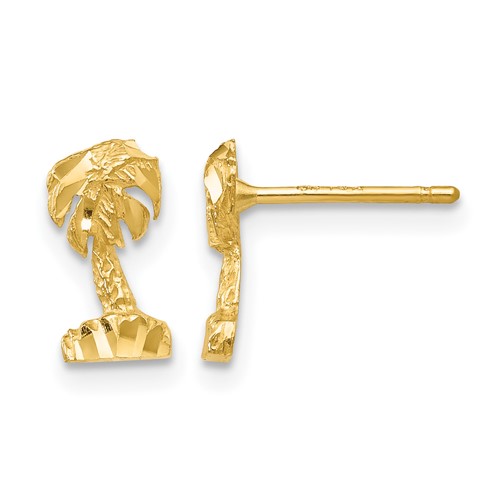 14K Yellow Gold Diamond-cut Palm Tree Post Earrings