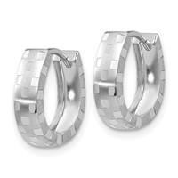 14K White Gold Diamond Cut 4mm Patterned Hinged Hoop Earrings view 2