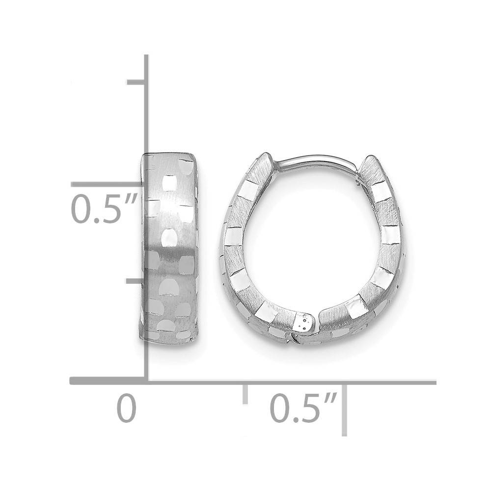 14K White Gold Diamond Cut 4mm Patterned Hinged Hoop Earrings (TF544)
