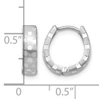 14K White Gold Diamond Cut 4mm Patterned Hinged Hoop Earrings view 4
