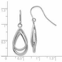 14K White Gold Polished and Textured Teardrop Dangle French Hook Earrings view 2