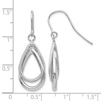 14K White Gold Polished and Textured Teardrop Dangle French Hook Earrings view 5