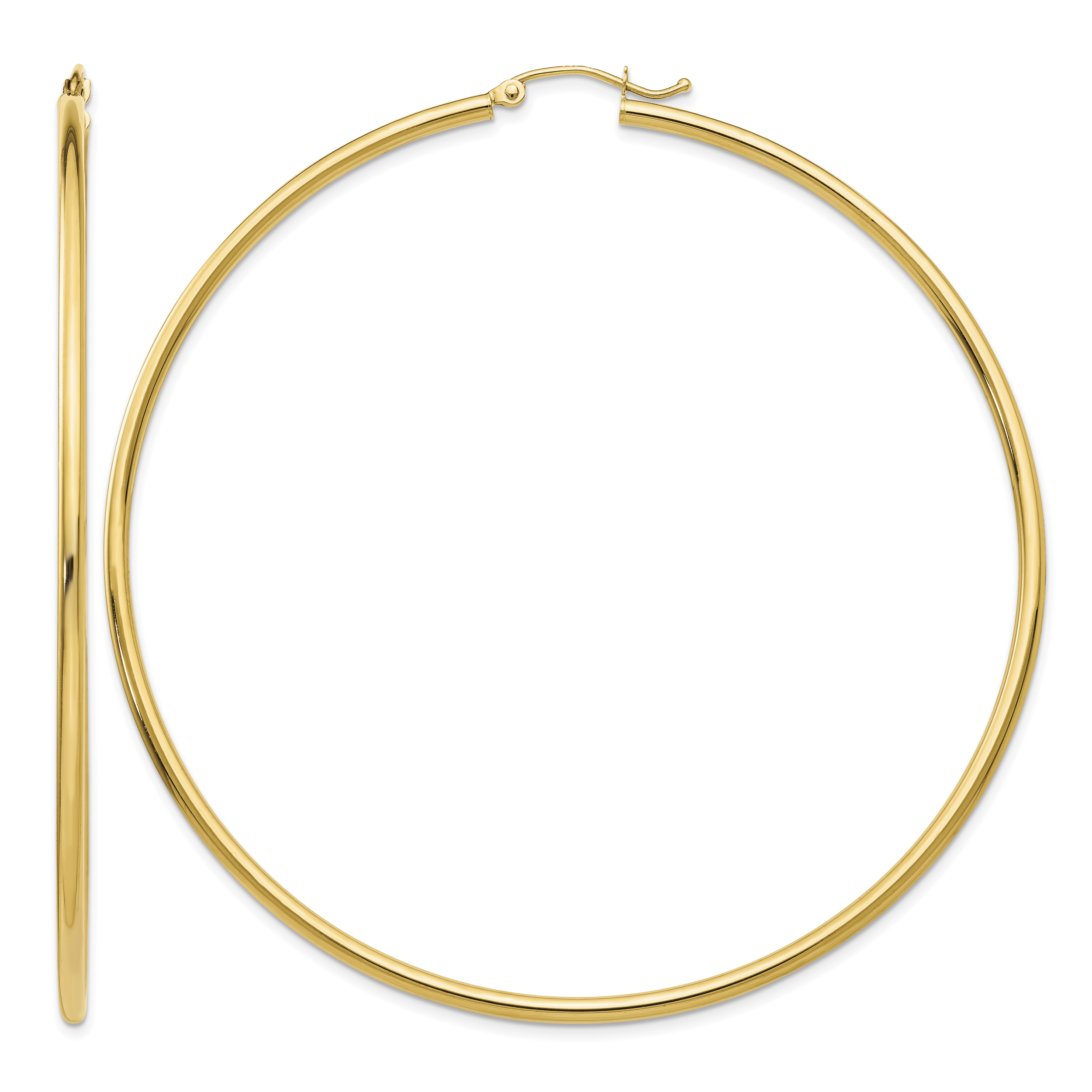 14k Polished 2x70mm Round Tube Hoop Earrings (TF549)