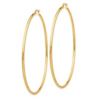 14K Yellow Gold 2x 75mm Polished Round Tube Hoop Earrings view 2