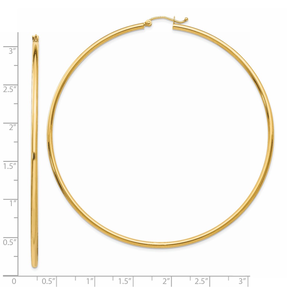 14k Polished 2x75mm Round Tube Hoop Earrings (TF550)