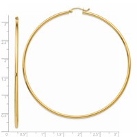 14K Yellow Gold 2x 75mm Polished Round Tube Hoop Earrings view 4