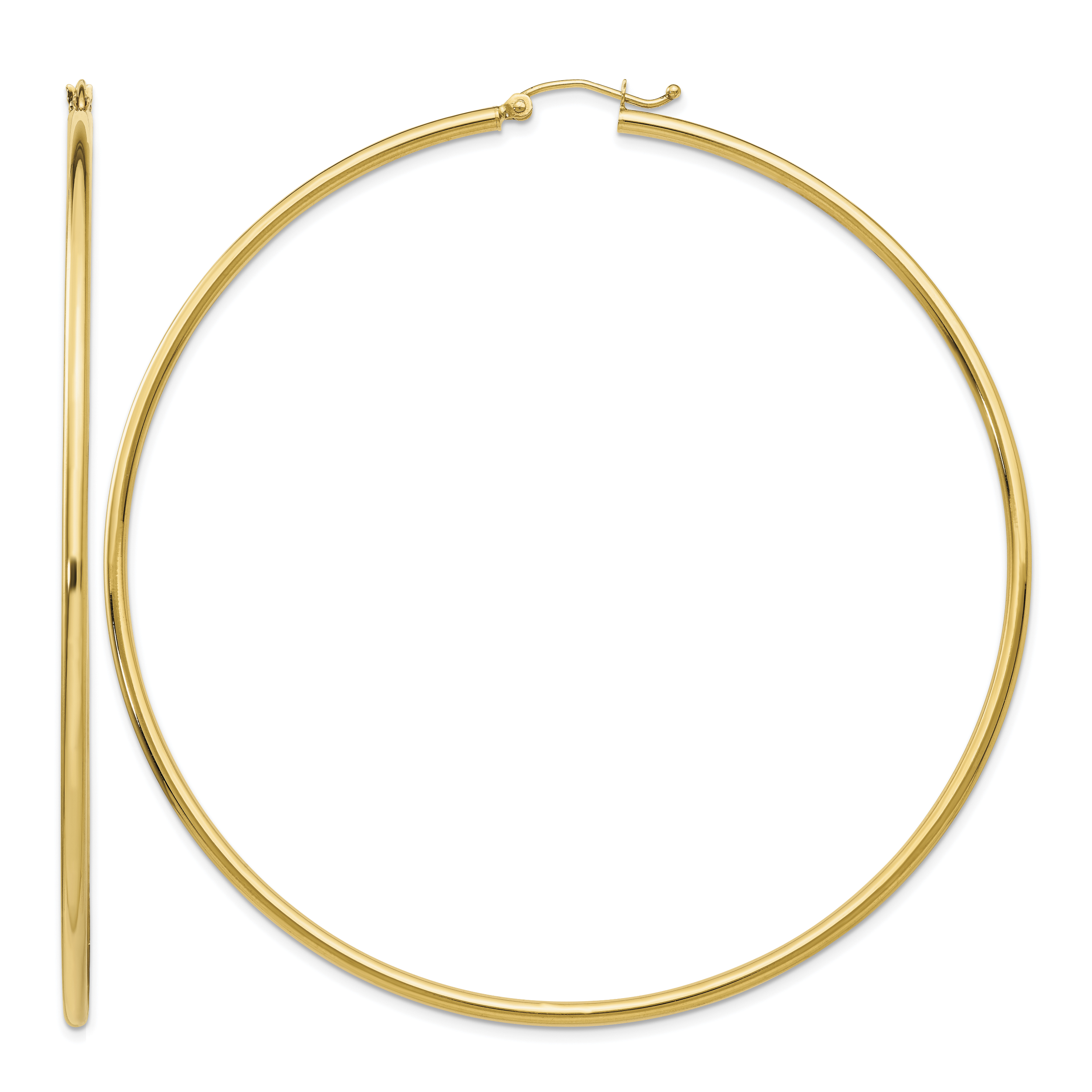 14k Polished 2x75mm Round Tube Hoop Earrings (TF550)