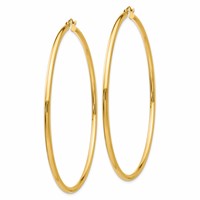 14K Yellow Gold 2.25x 70mm Polished Round Tube Hoop Earrings view 2