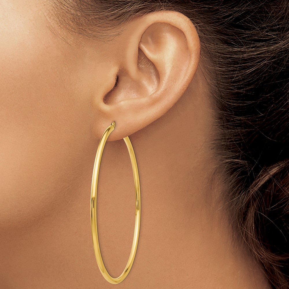 14k Polished 2.25x70mm Round Tube Hoop Earrings (TF551)