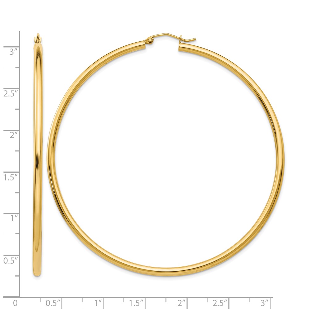 14k Polished 2.25x70mm Round Tube Hoop Earrings (TF551)