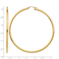 14K Yellow Gold 2.25x 70mm Polished Round Tube Hoop Earrings view 4