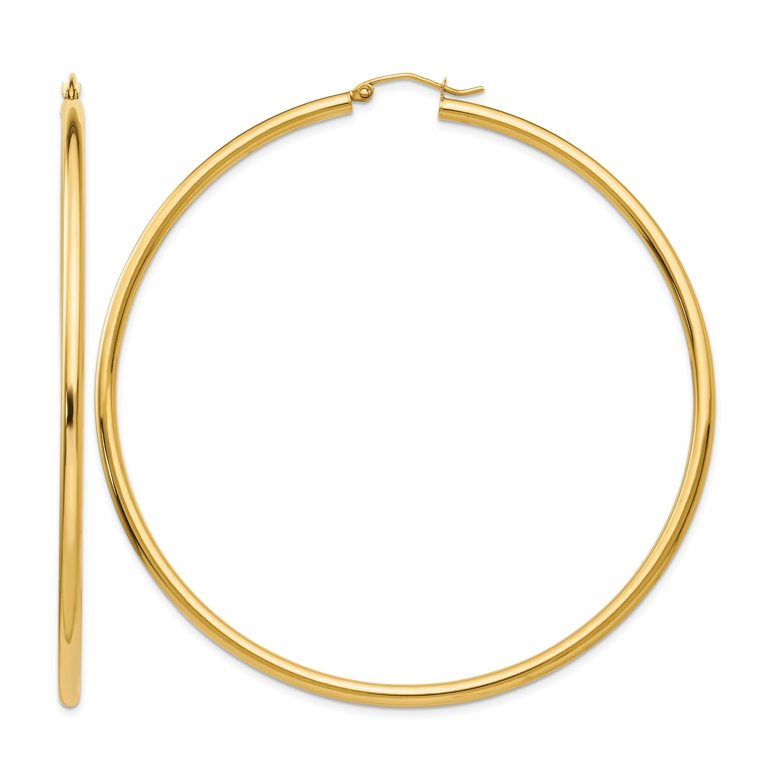 14k Polished 2.25x70mm Round Tube Hoop Earrings (TF551)