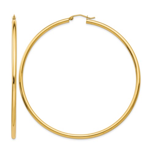14K Yellow Gold 2.25x 70mm Polished Round Tube Hoop Earrings