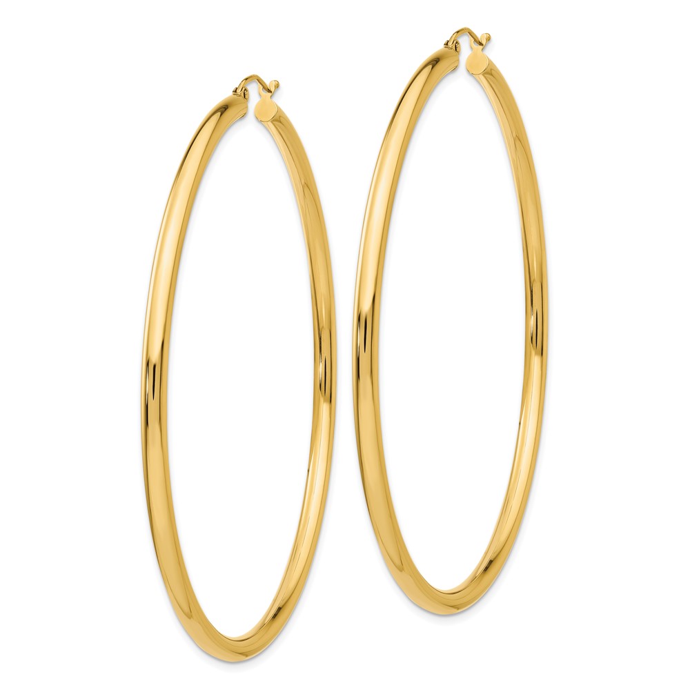 14k Polished 3x70mm Round Tube Hoop Earrings (TF552)