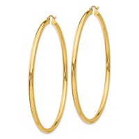 14K Yellow Gold 3x 70mm Polished Round Tube Hoop Earrings view 2