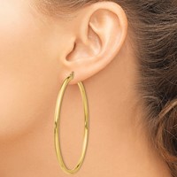 14K Yellow Gold 3x 70mm Polished Round Tube Hoop Earrings view 3