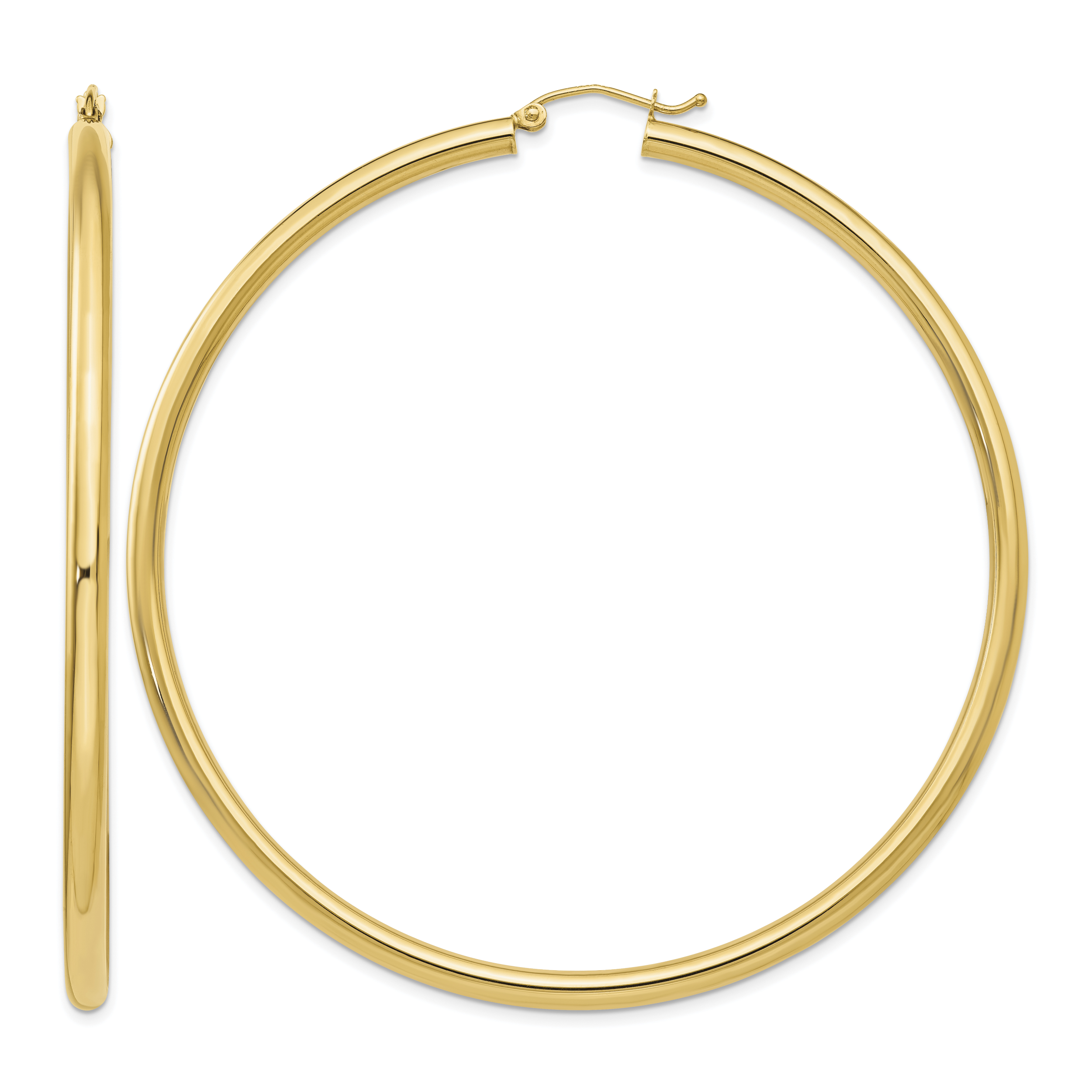 14k Polished 3x70mm Round Tube Hoop Earrings (TF552)