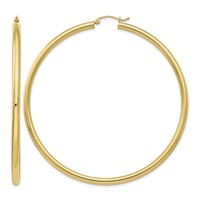 14K Yellow Gold 3x 70mm Polished Round Tube Hoop Earrings view 1