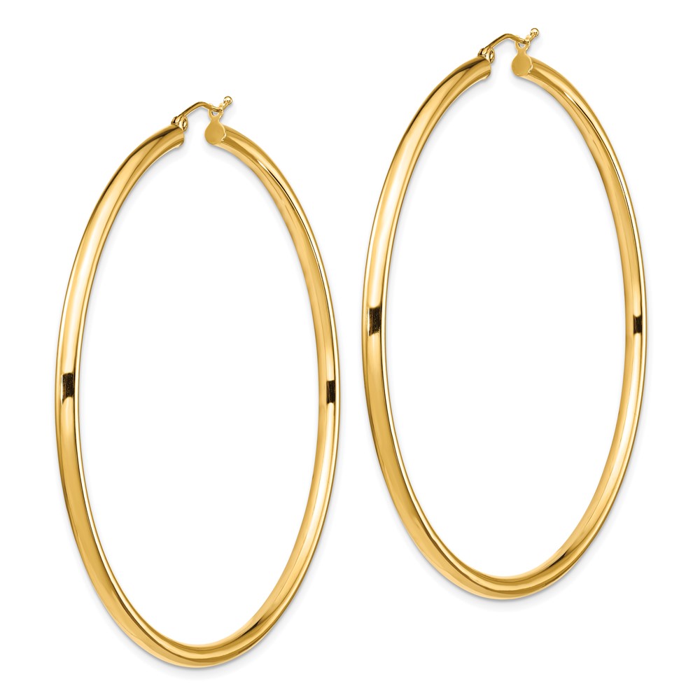 14k Polished 3x70mm Lightweight Round Tube Hoop Earrings (TF552L)