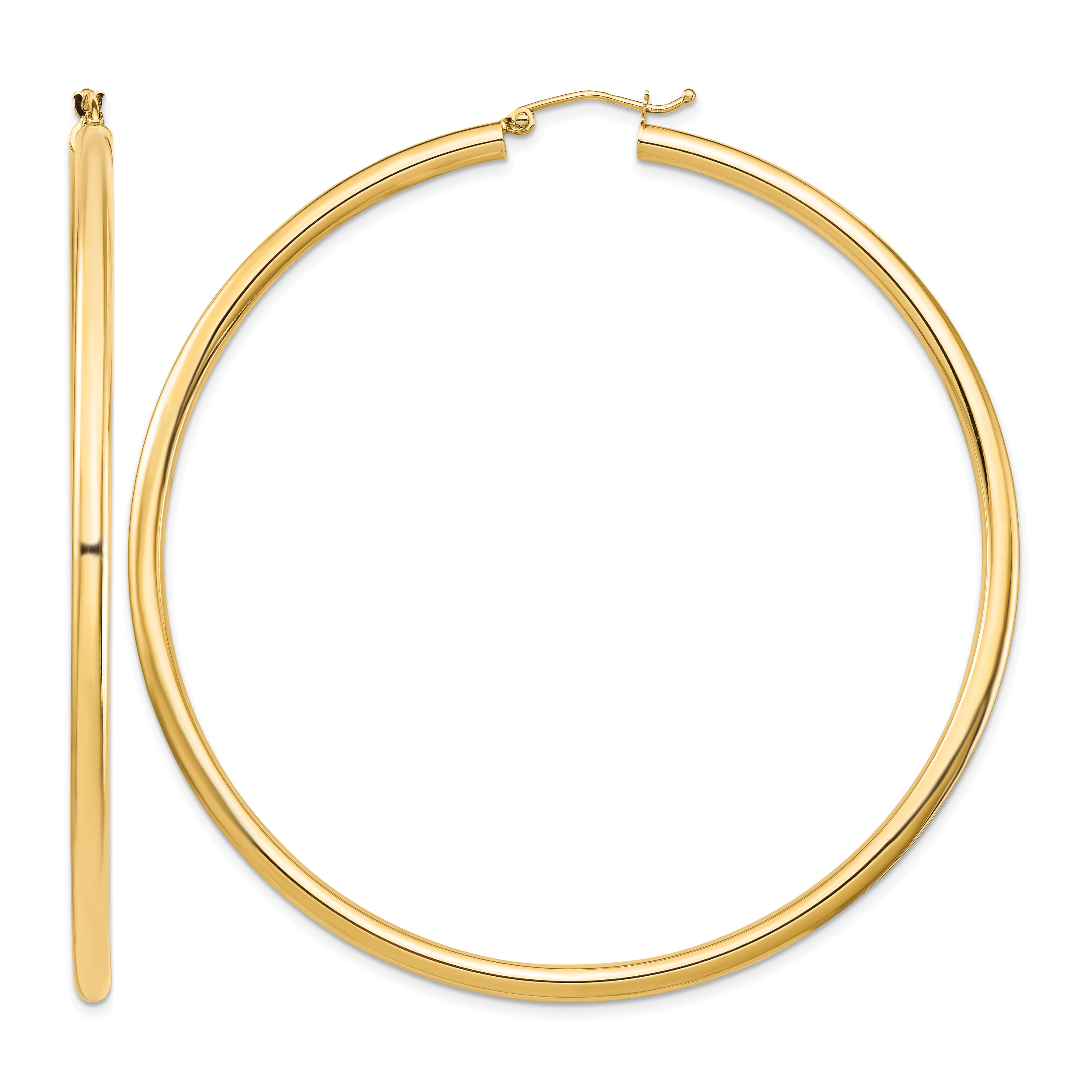 14k Polished 3x70mm Lightweight Round Tube Hoop Earrings (TF552L)