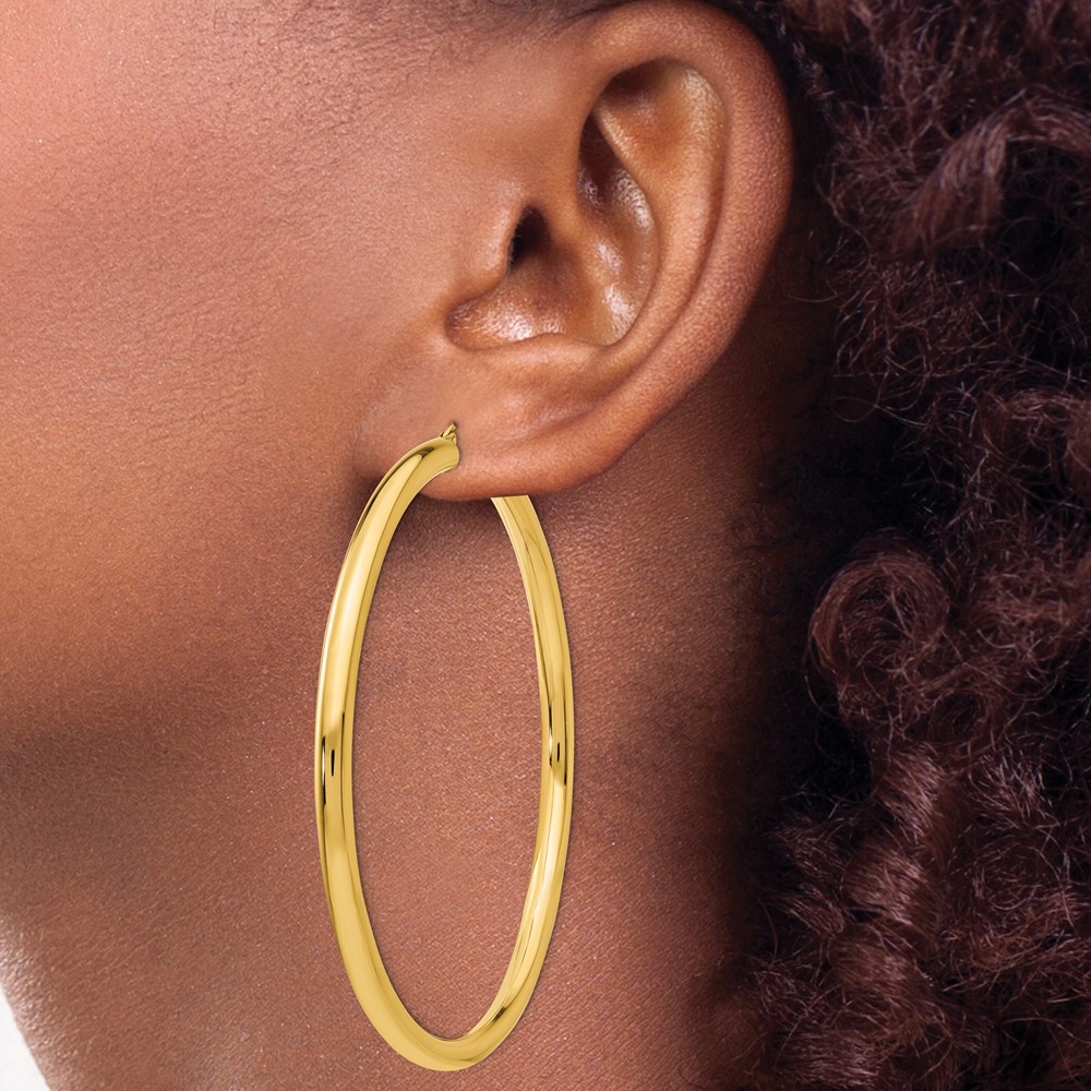 14k Polished 4x70mm Round Tube Hoop Earrings (TF553)