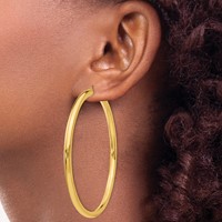 14K Yellow Gold 4x 70mm Polished Round Tube Hoop Earrings view 3