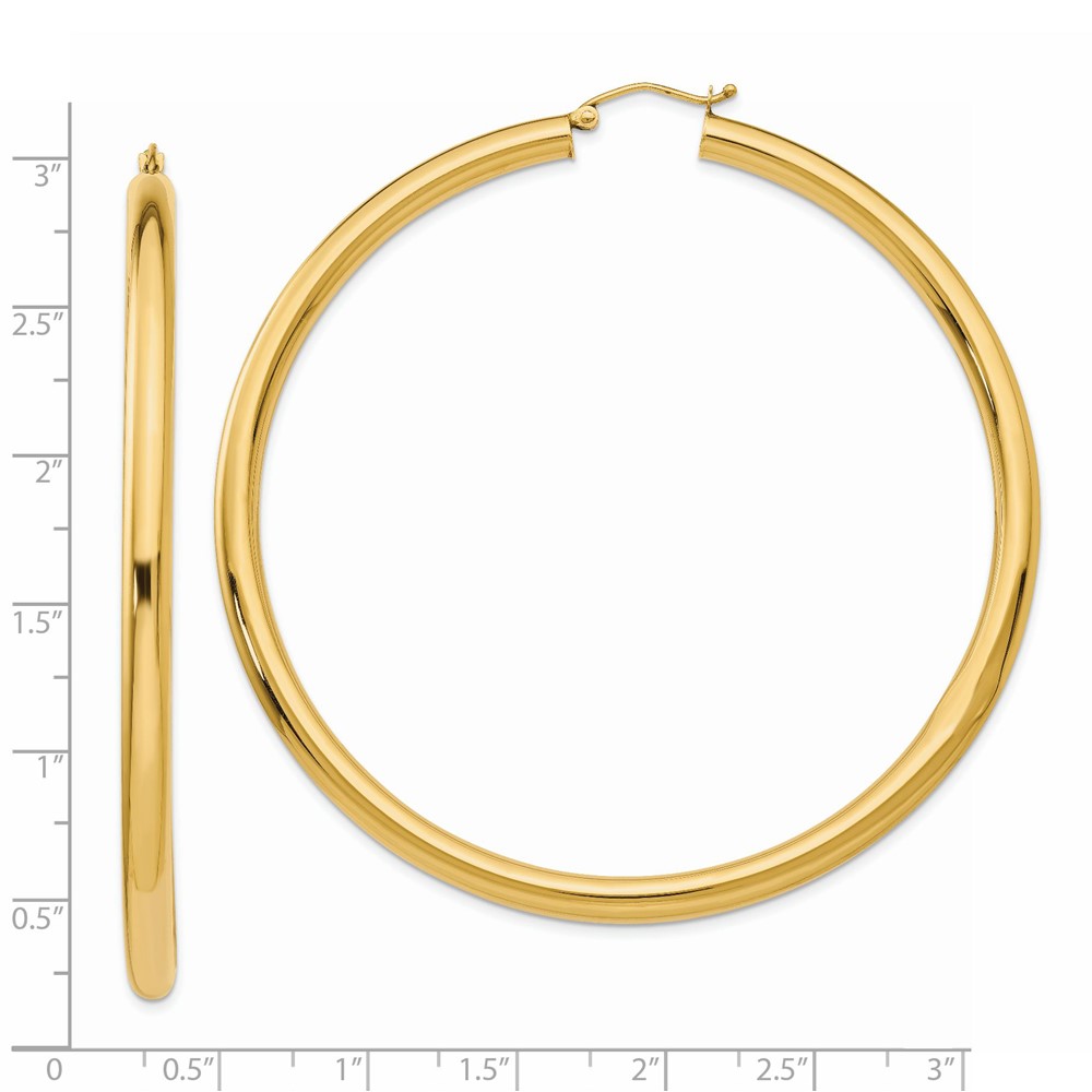 14k Polished 4x70mm Round Tube Hoop Earrings (TF553)