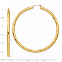 14K Yellow Gold 4x 70mm Polished Round Tube Hoop Earrings view 4