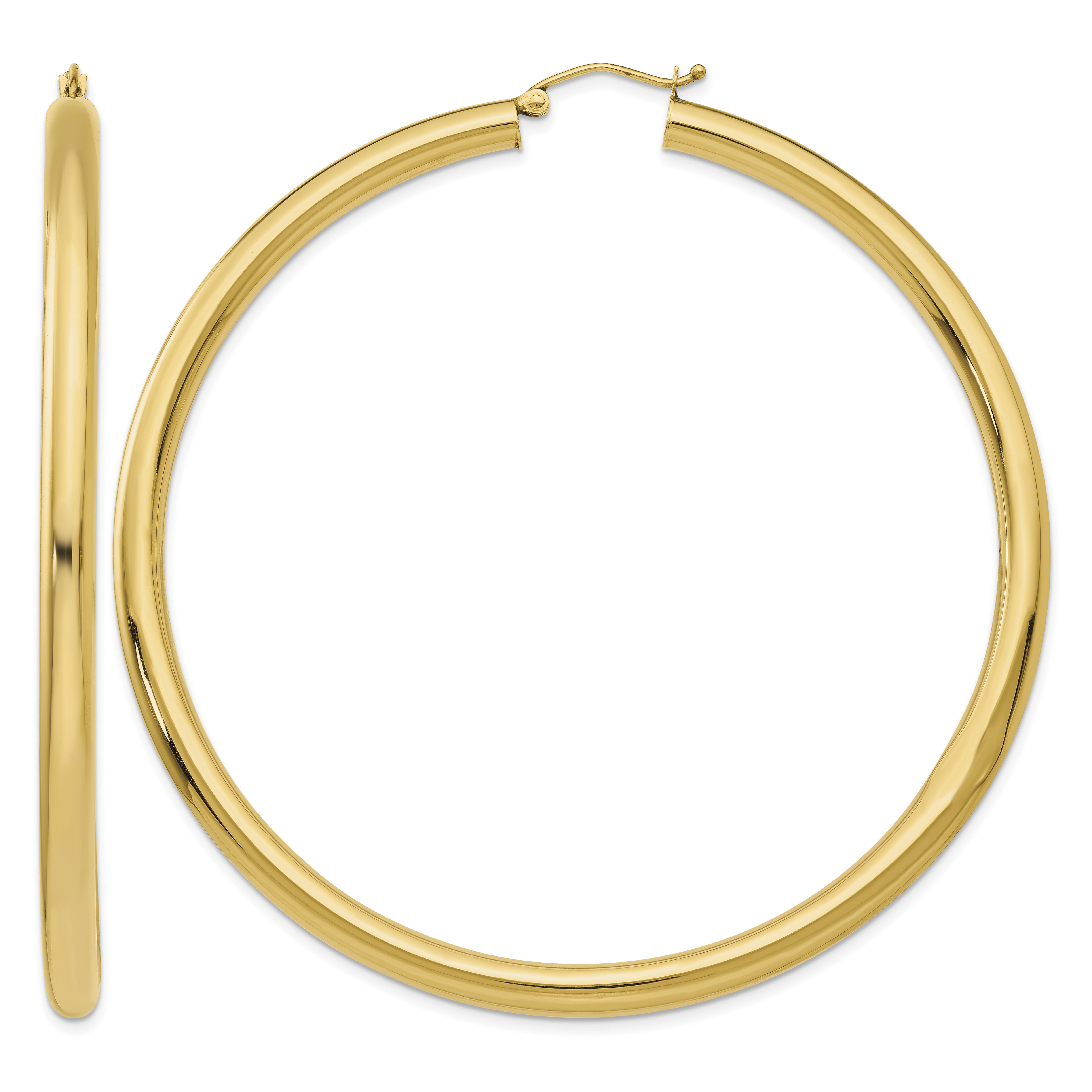 14k Polished 4x70mm Round Tube Hoop Earrings (TF553)