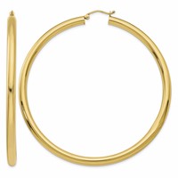 14K Yellow Gold 4x 70mm Polished Round Tube Hoop Earrings view 1