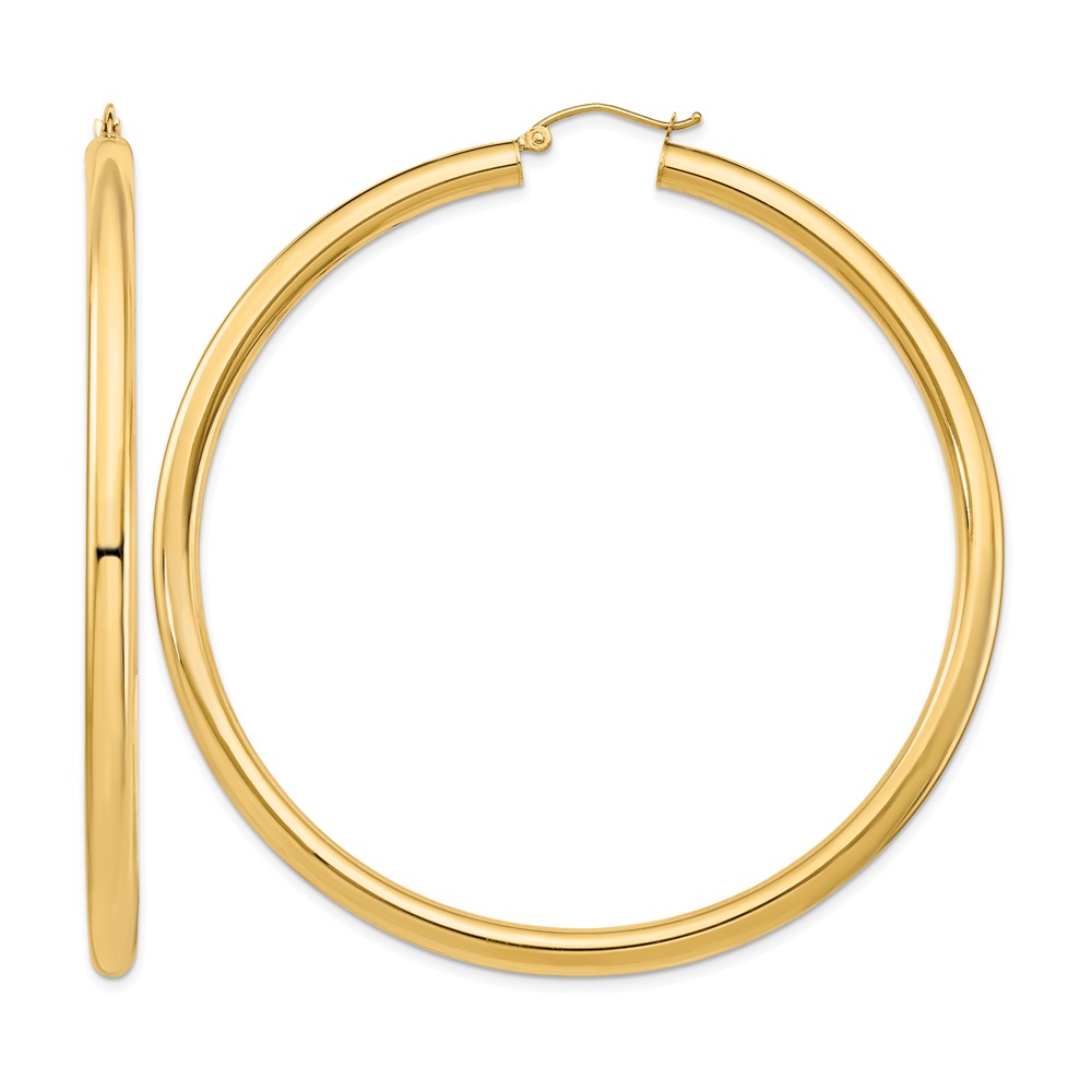 14k Polished 4x70mm Lightweight Round Tube Hoop Earrings (TF553L)