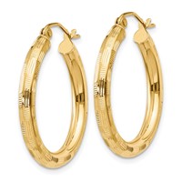 14K Yellow Gold 3x 25mm Diamond-cut Tube Hoop Earrings view 2