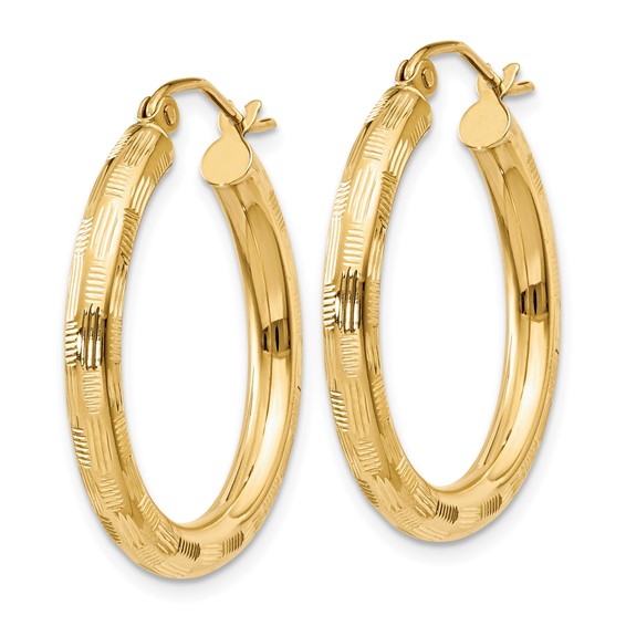 Gold Patterned Diamond-cut Hoop Earrings