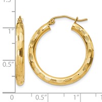 14K Yellow Gold 3x 25mm Diamond-cut Tube Hoop Earrings view 4