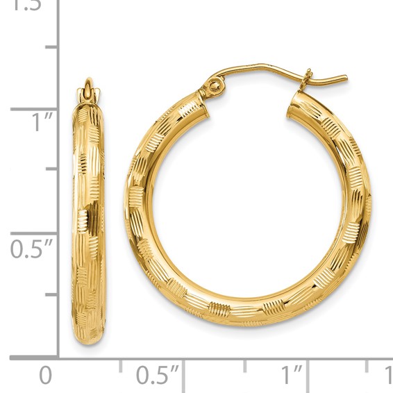 Gold Patterned Diamond-cut Hoop Earrings