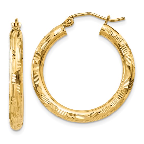 Gold Patterned Diamond-cut Hoop Earrings