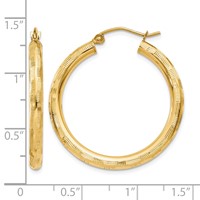 14K Yellow Gold 3x 30mm Diamond-cut Tube Hoop Earrings view 4